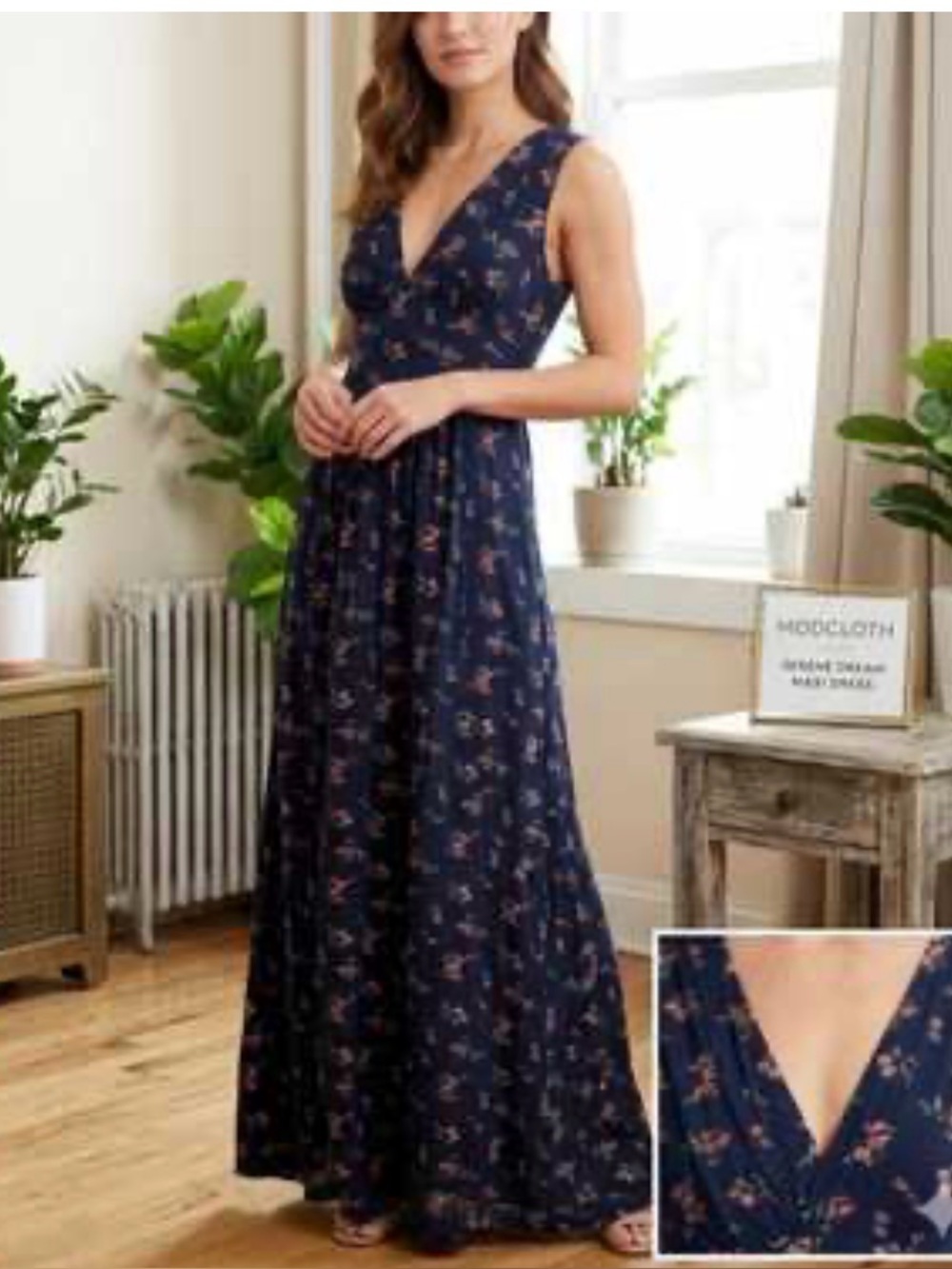 ModCloth Navy Blue Floral Maxi Dress